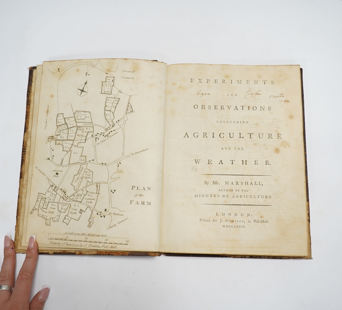 Marshall, William - Experiments and Observations concerning Agriculture and the Weather. a plan and engraved plate; contemp. gilt calf, red and green spine labels, 4to. 1779